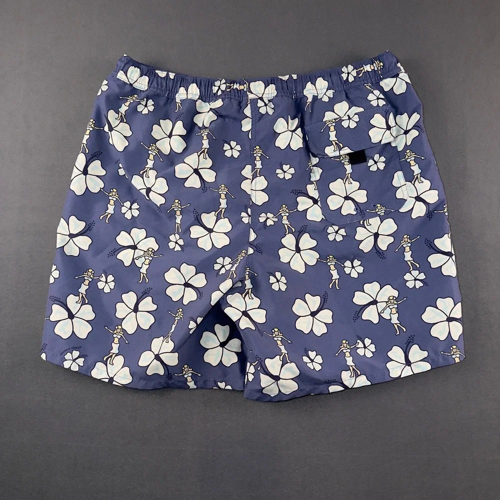 Vineyard‎ Vines Mens Blue Hula Girl Hibiscus Floral Swim Trunks Size Large